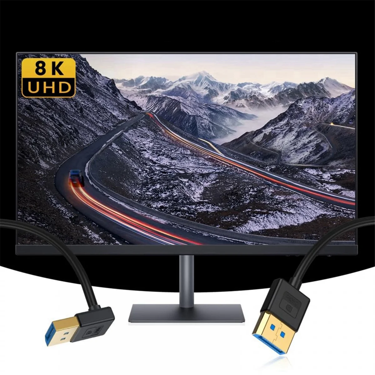 Cable DP1.4 8K Cable de 60cm Cable ultrafino en ángulo de 1,4 DP a DP 8K 60hz UHD 4K 144hz 90 grados para monitores