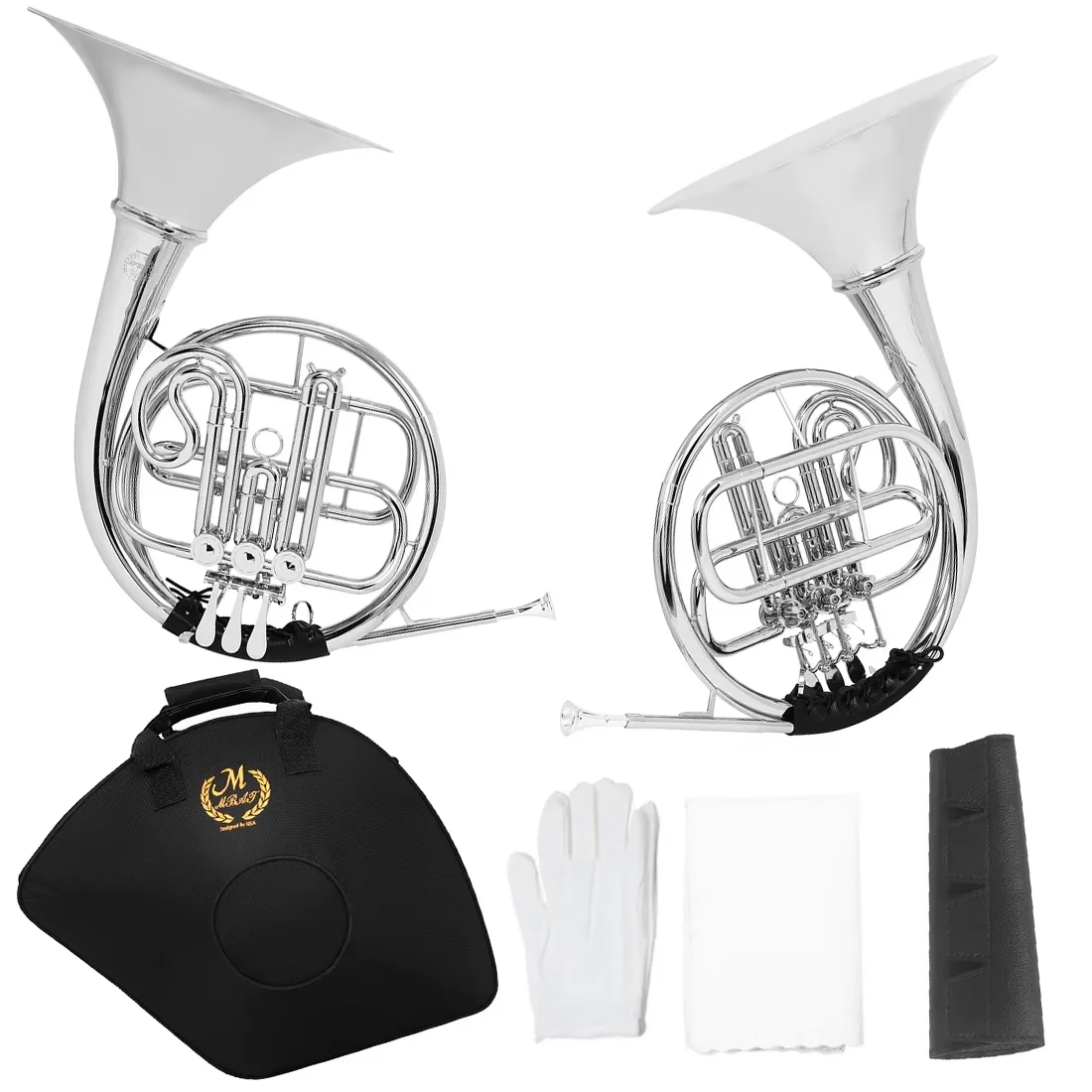 SLADE 3 Keys French Horn Bb Brass Split Silver Colour with Case Mouthpiece Cleaning Kit for Professional/Practice/Performance