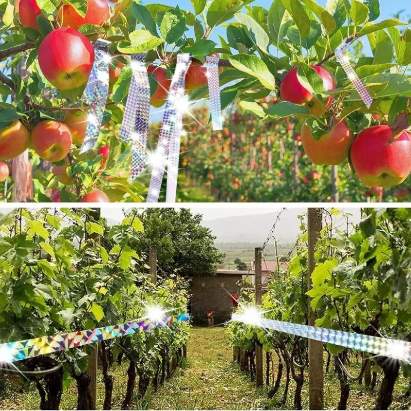 Doppelseitiges reflektierendes Vogelschreckband, wasserdichtes Flash-Band zur Abwehr von Vögeln für den Schutz von Garten, Hof, Obstgarten, Terrasse und im Freien – Detail 7