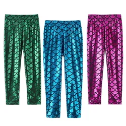 Leggings moulants pour enfants de 2 à 12 ans, pantalon imprimé écailles de sirène, printemps été