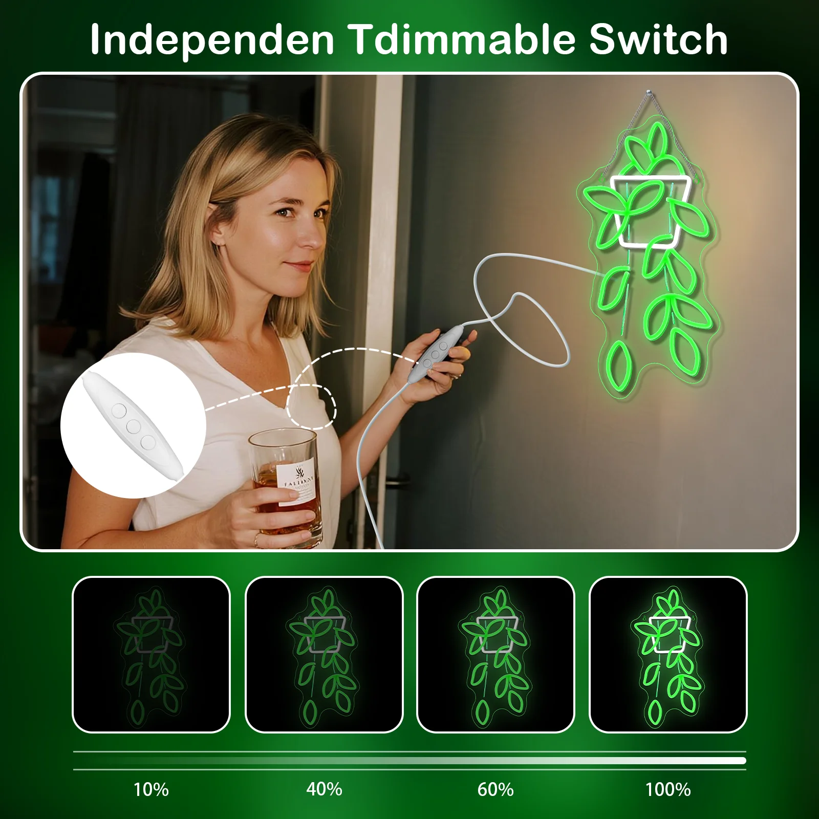 

Зеленая светодиодная неоновая вывеска Dracaena, ручной букет, неоновые вывески, настенный декор для спальни, магазинов, флористов, баров, вечеринок, свадебных праздничных подарков