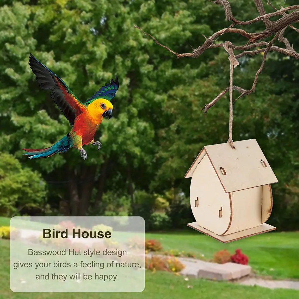 

1Set Wooden Birdhouse DIY Colored Drawing Bird Nest Hanging Creative Bird Nest Painting Craft for Kids Handiwork Decoration