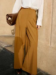 DUSHU Women Loose Full Length Trouser Temperament Black All-Match Female Autumn Long Pants Caramel Color Wide Leg Pant 24DS83256