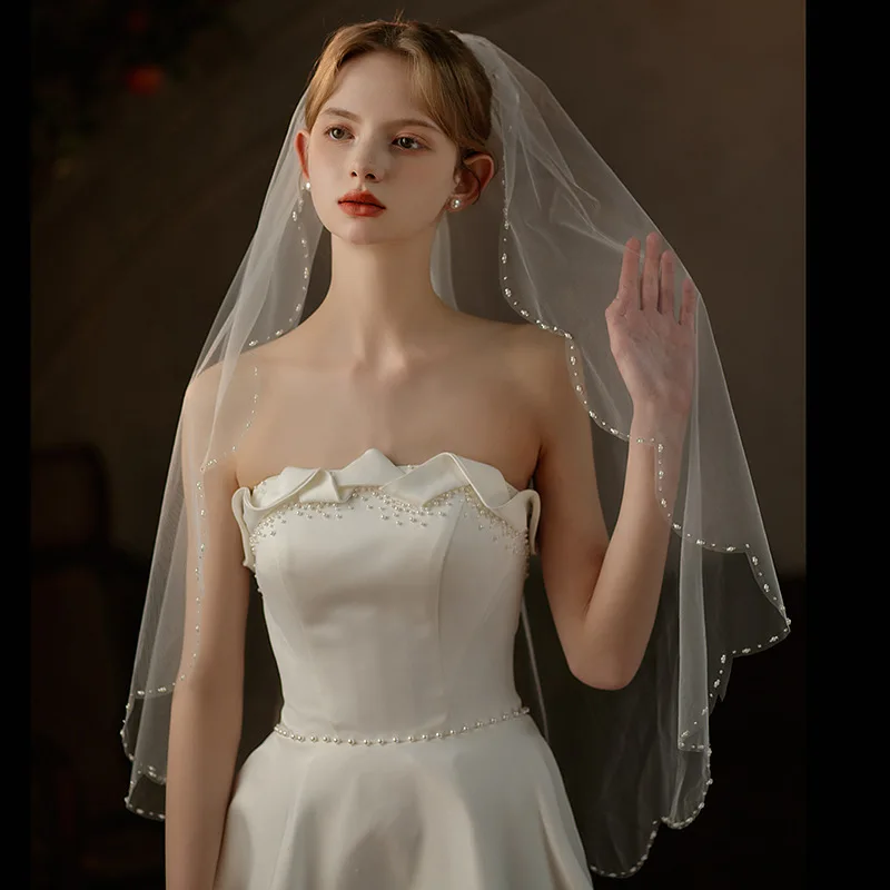 Delicate Bead Edge Bride Veil Simple One-layer Wedding Veil With Hair Comb 2023 New Accessori Sposa