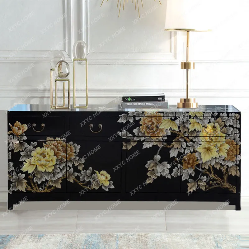 Home entrance cabnet, living room partition cabinet, hand-painted retro Chinese style shoe cabint, solid wood furniture