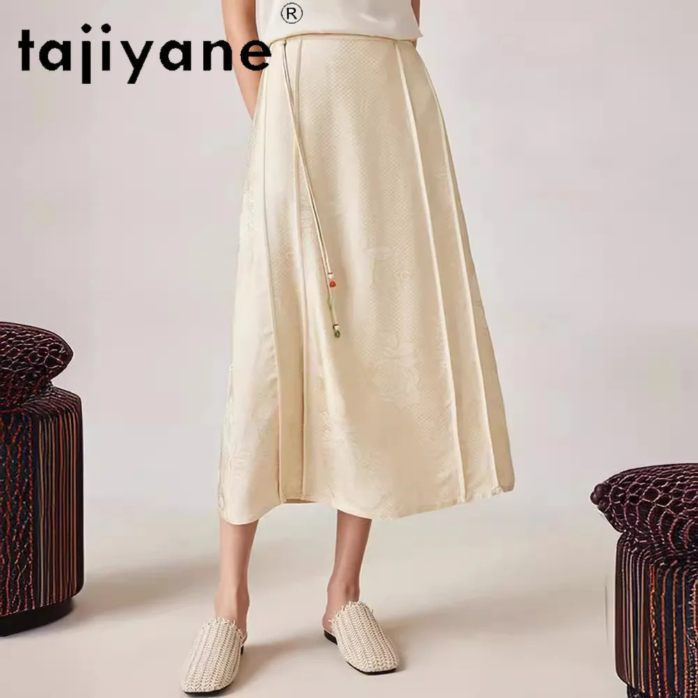 TAJIYANE 51% Mulberry Silk Skirts Womens 2024 Luxury Vintage Long Skirt New Chinese Style Summer Women Clothing Юбка Женская