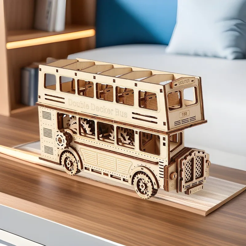 

OUZEY London Double Decker Bus 3D Wooden Model - Movable DIY Assembly Puzzle for Adults, Creative Collectible Home Decor