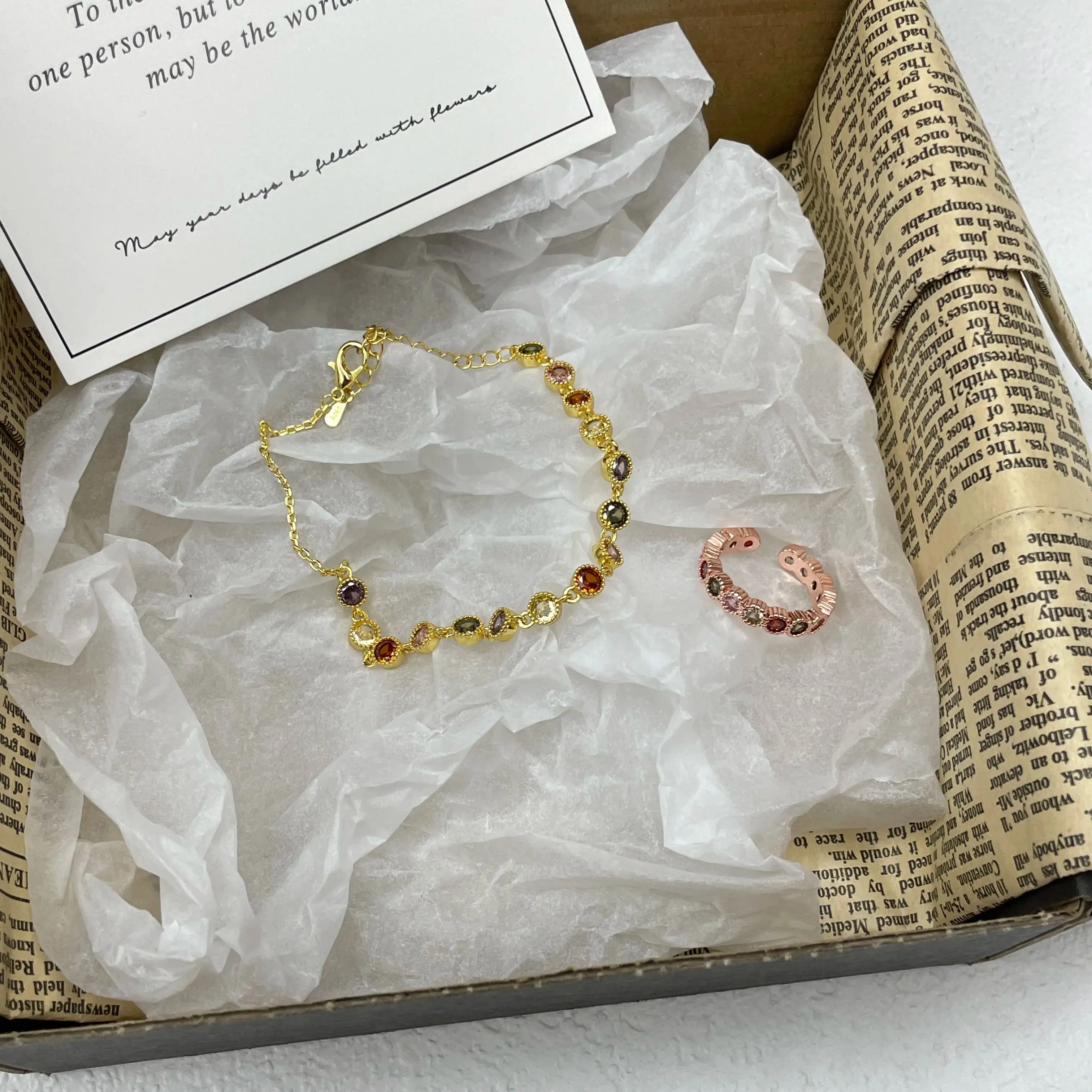 

Colorful Rainbow Adjustable Ring Unique and High-end Style Durable Colorful Bracelet Retro Courtly Style Luxurious Design Gifts.