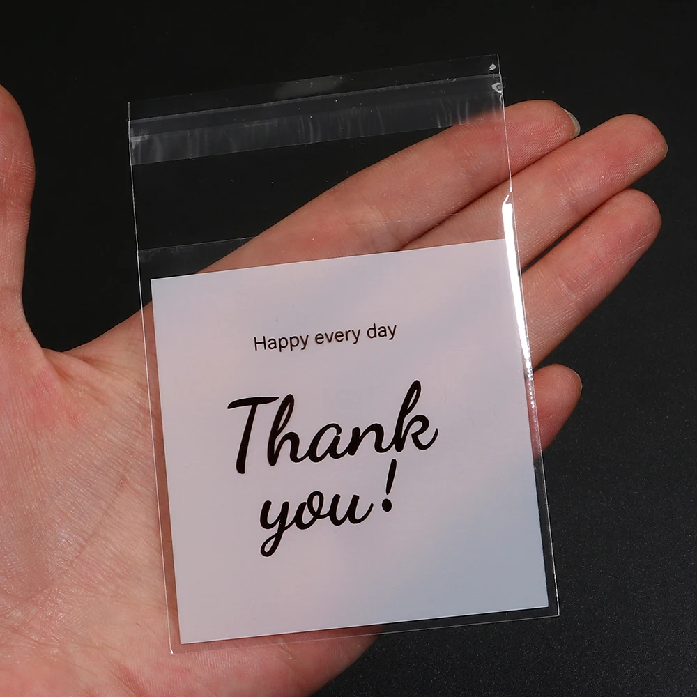 100 قطعة 7/10/12/14 سنتيمتر شكرا لك مطبوعة OPP أكياس الختم الذاتي ، أكياس هدايا صغيرة للهدايا وتزيين الحفلات