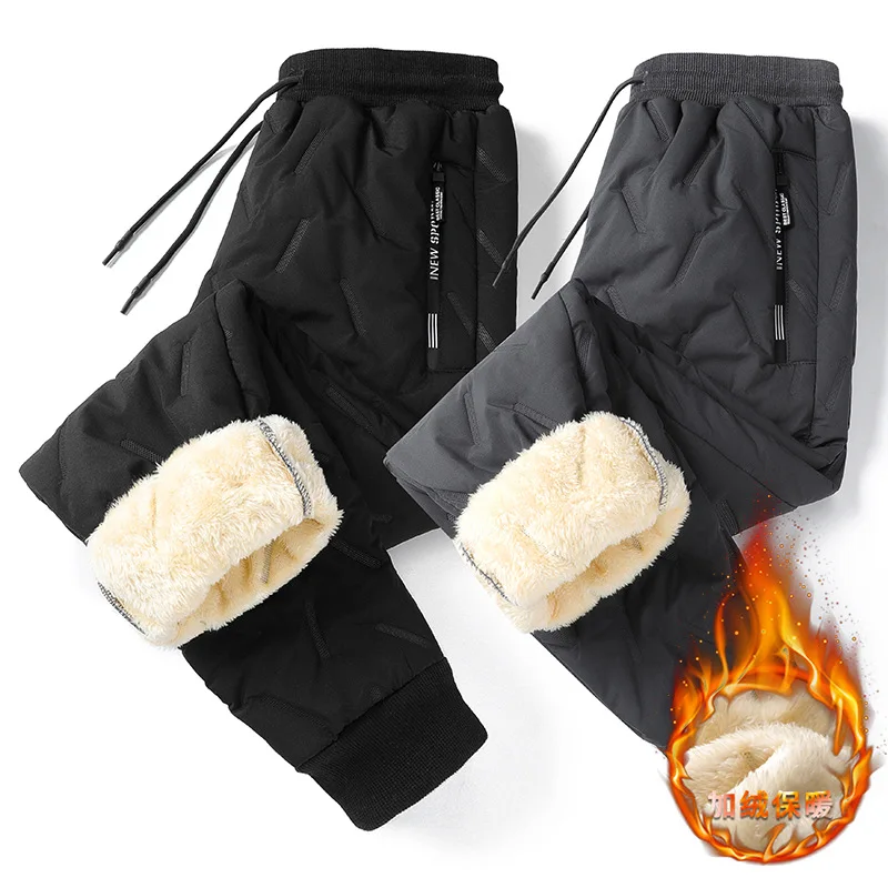 

Winter Men's Casual Pants Warm Fleece Lined Thickened Workwear Trousers Outdoor Sports Jogger Pants