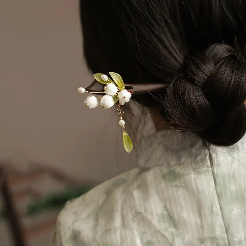 

Chinese-style lily of the valley tassel hairpin, back of the head coiled hair hairpin, Hanfu step shaking
