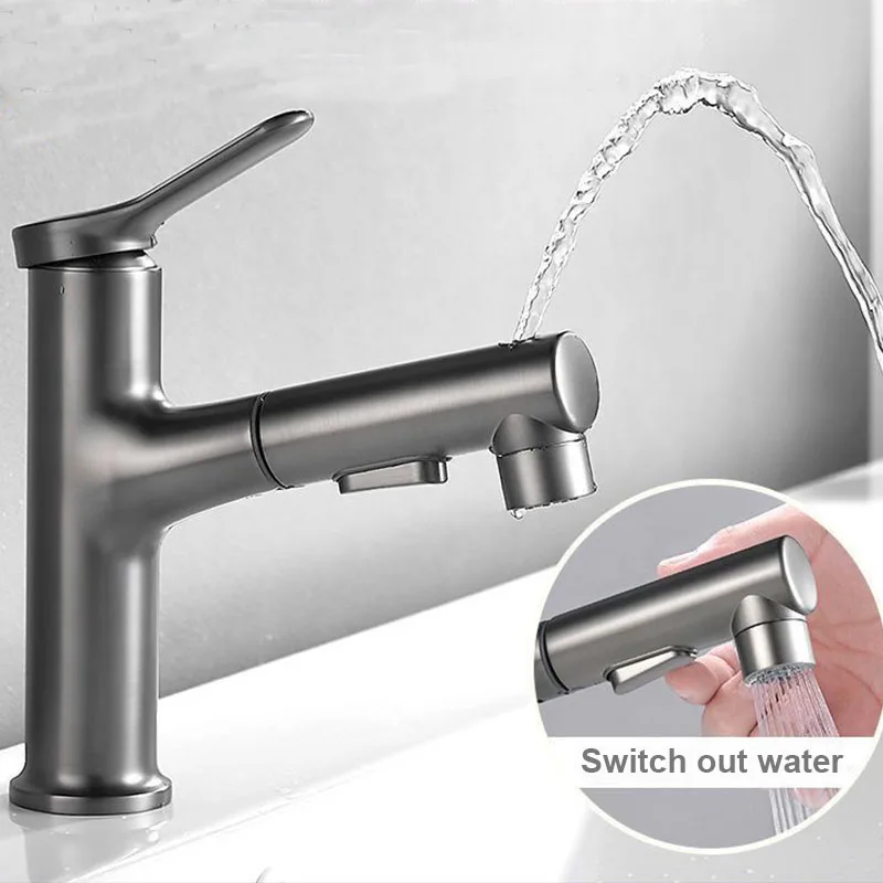 

Single Hole Bathroom Basin Faucet Pull-out Brass Faucet Hot and Cold Water Mixer Water Tap Single Hole For Bathroom Sinks Taps