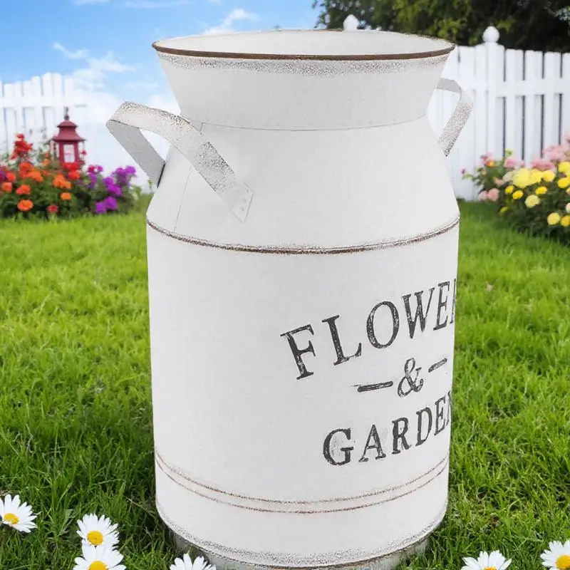 

1Pcs Decorative Flower Arrangement Flower Pot Retro Metal Vase Letters Pattern Desktop Ornament for Living Room Bedroom Office