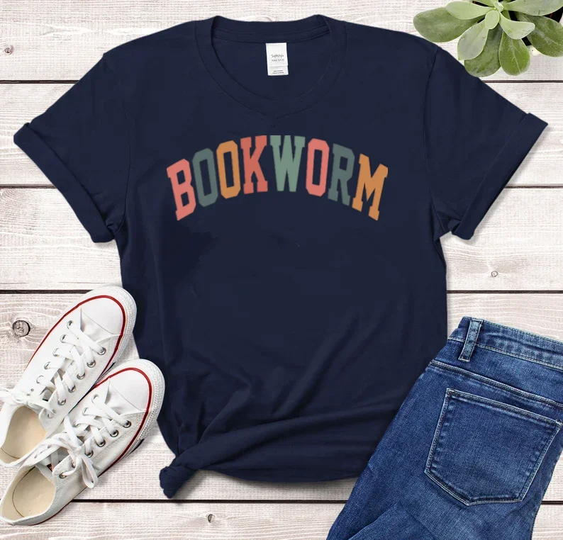 Retro Bookworm Teacher Book Reading Shirt Short Sleeve Top Tees 100% Cotton Streetwear Harajuku goth y2k Tshirt Drop shipping