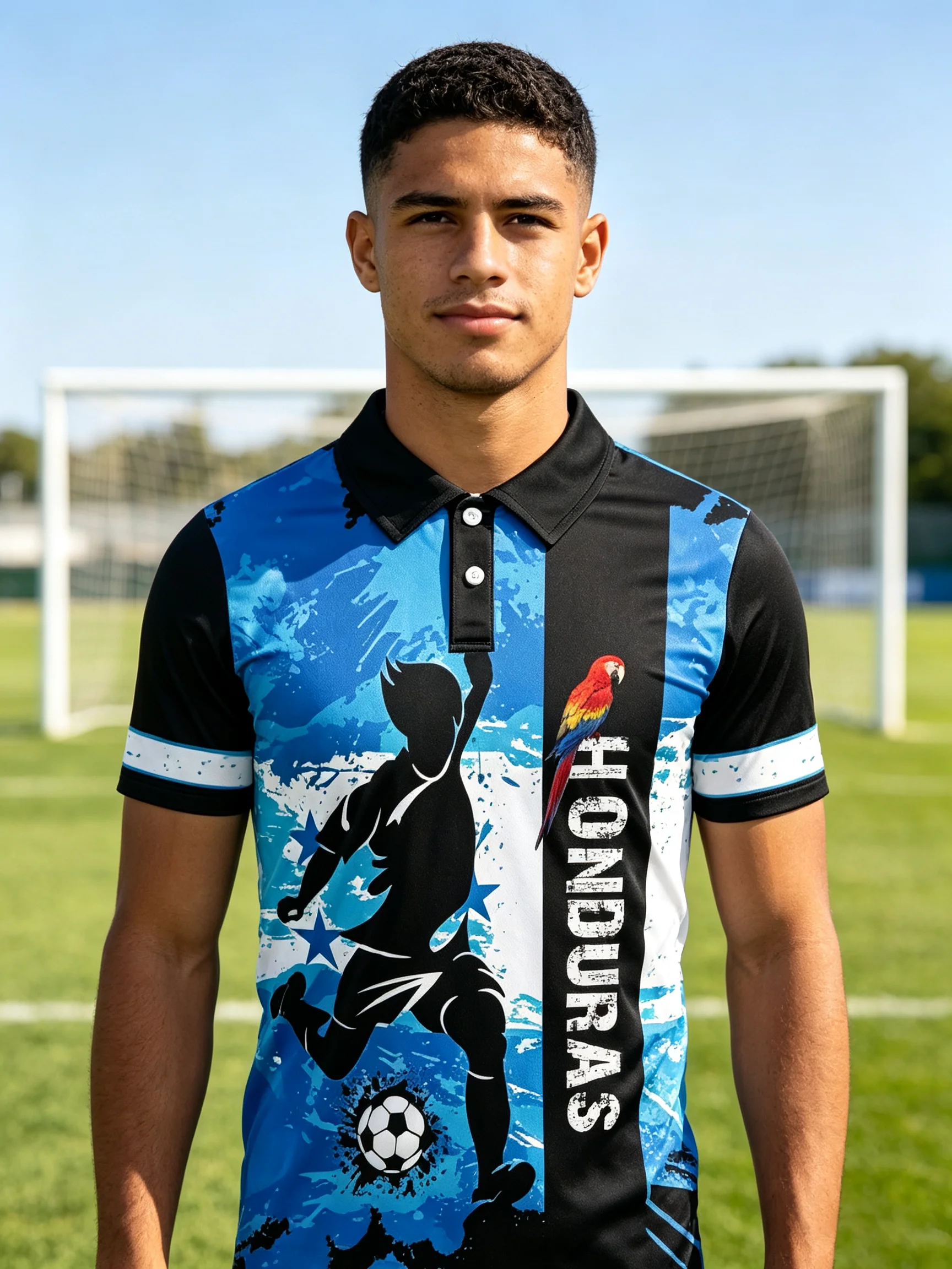 2026 Honduras soccer polo jersey with parrot‑player graphic print, quick‑dry moisture‑wicking fabric for sports and casual trips