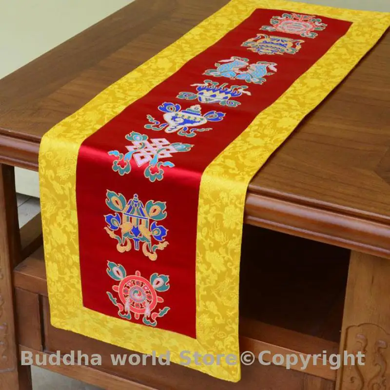 

Buddhism supply decoration Tibet family home Temple Auspicious 8 symbols Worship Altar Buddha statue Table cloth mat Cushion