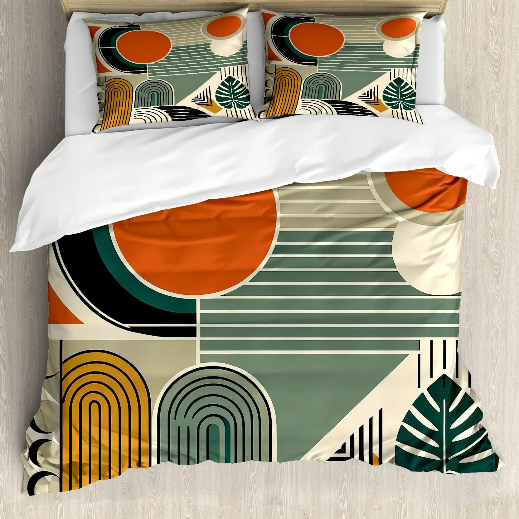 

Mid Century Modern Duvet Cover Set King Abstract Geometric Balance Shapes Rainbow Sun Circles Boho Comforter Cover Bedding Sets