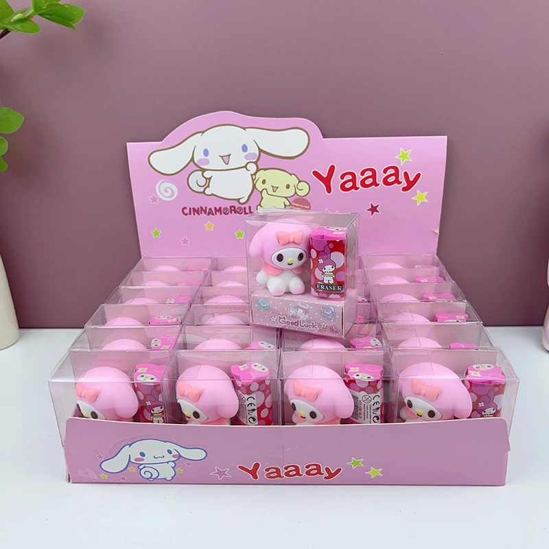 Imagem -06 - Sanrio Eraser Lápis Sharpeners Kuromi Minha Melodia Silica Gel Sharpener Estudante Papelaria Kids School Supplies Atacado 24 Pcs