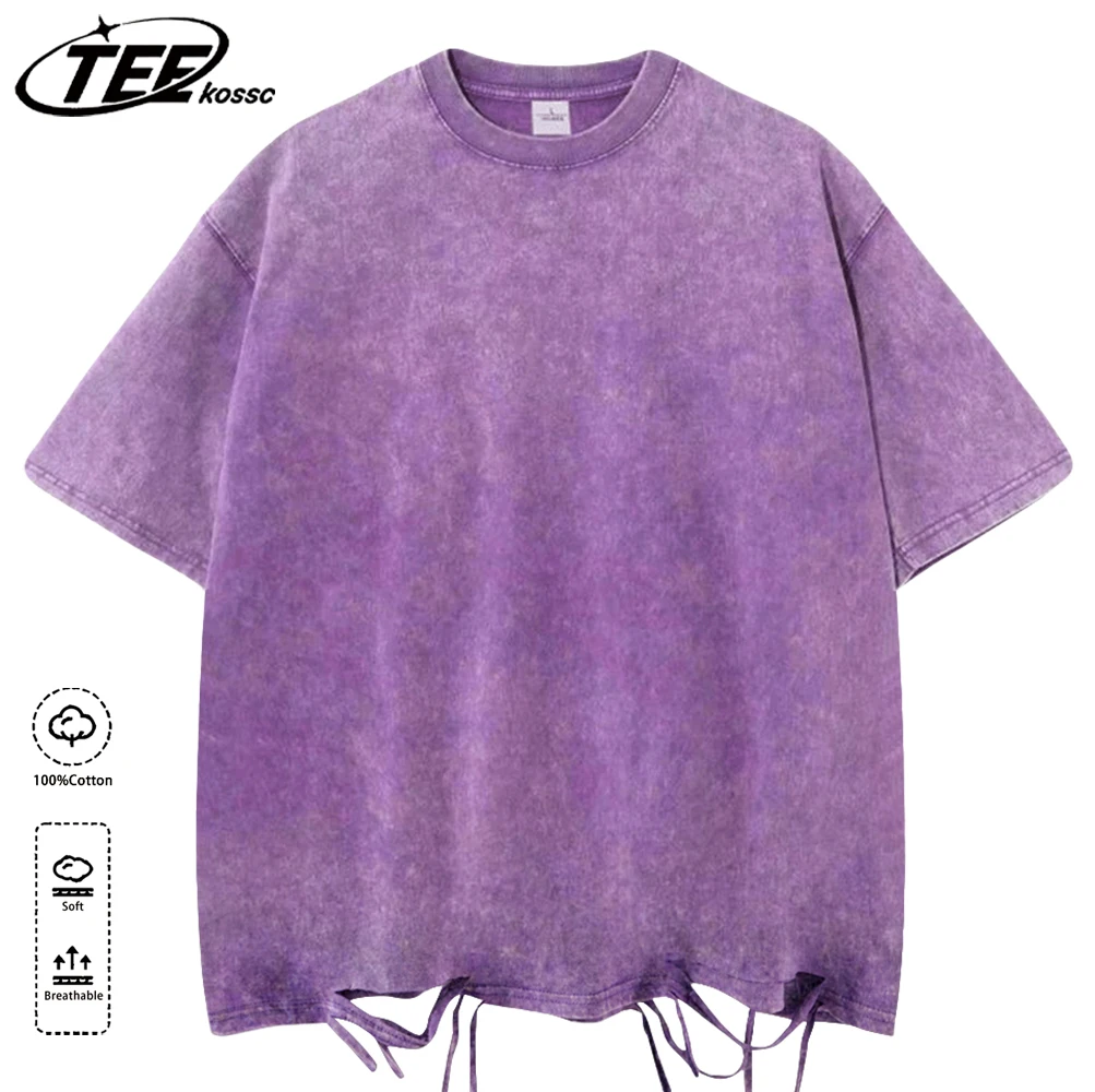 230g Baumwolle Retro Punk T-Shirt Drop Schulter Ärmel Männer Frauen Vintage Kurzarm T-Shirts einfarbige Hip Hop lose T-Shirts – Detail 17