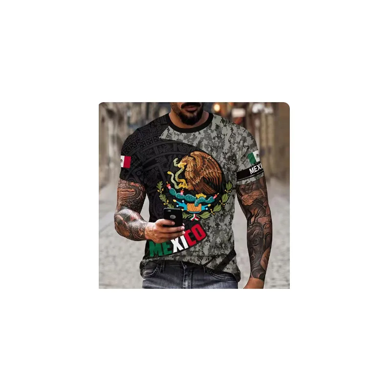 

Mexico National Flag Print T Shirt For Men Fashion 3D Eagle Pattern Oversized T-shirt Summer Short Sleeve Tops Casual O-neck Tee
