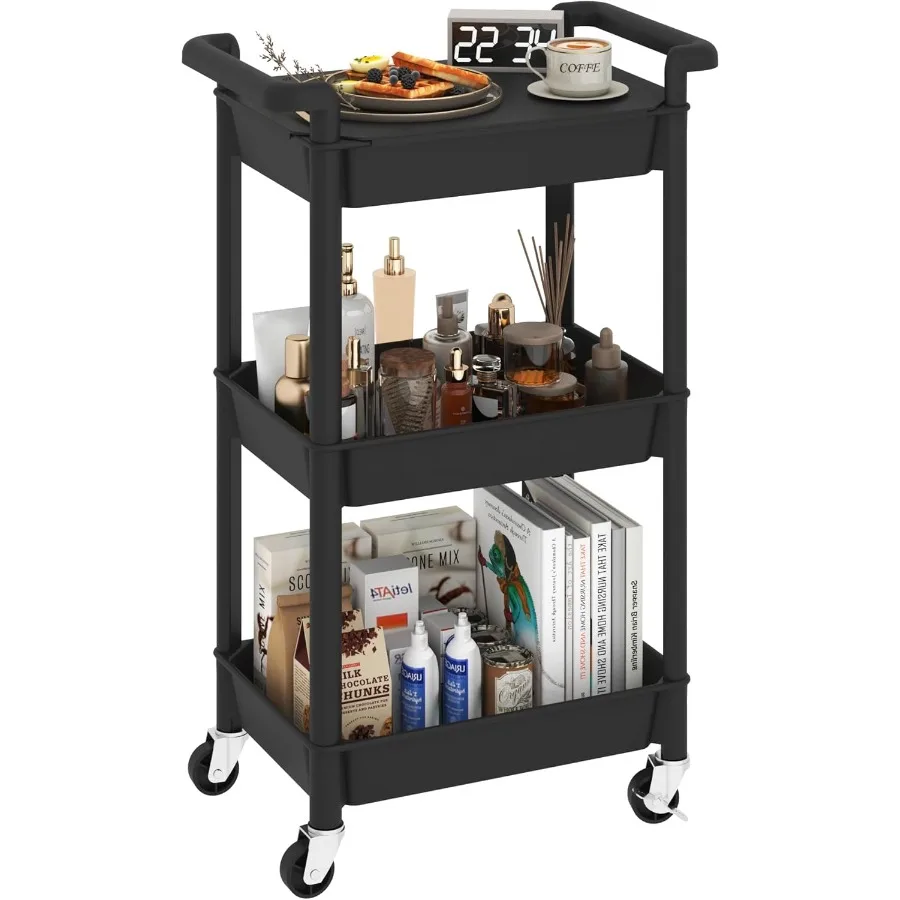 

3-уровневая универсальная тележка на колесиках с крышкой, верхняя панель, мобильная универсальная тележка с запираемыми роликами, многофункциональная тележка для хранения для O