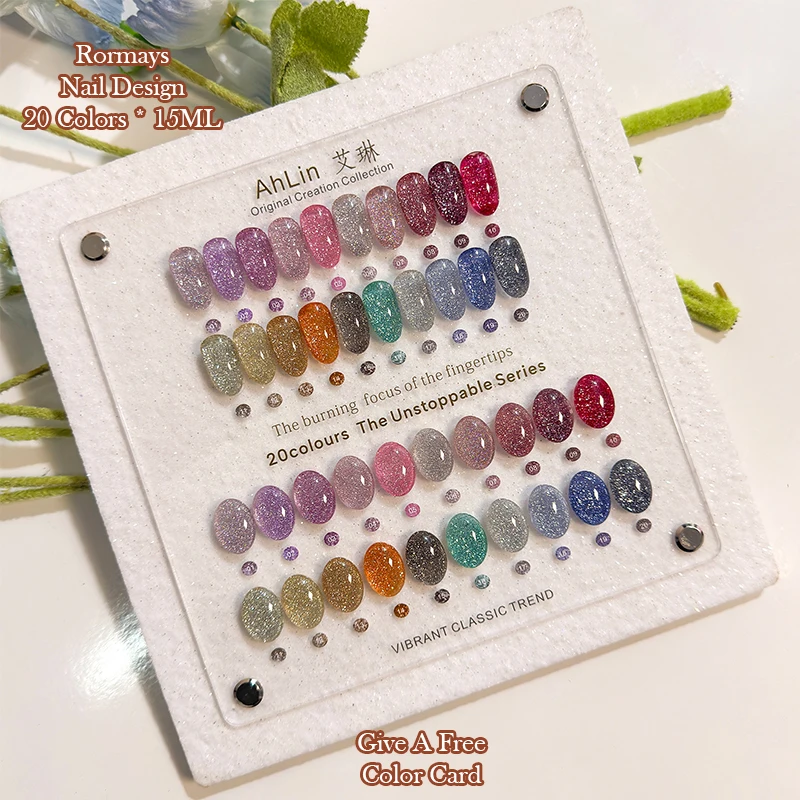 AhLin 20 Colors Broken Diamond Starry Cat Eye Water Glass Bead Platinum High Density Glitter Gel Nail Polish UV LED Soak Off