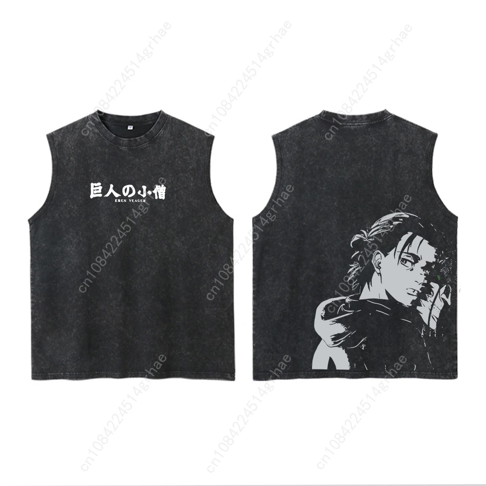 เสื้อกล้ามผู้ชายลายอนิเมะ Attack On Titan สไตล์วินเทจ ผ้าฝ้าย ซักแล้ว ทรงหลวม ใส่เล่นกีฬา ออกกำลังกาย ฟิตเนส