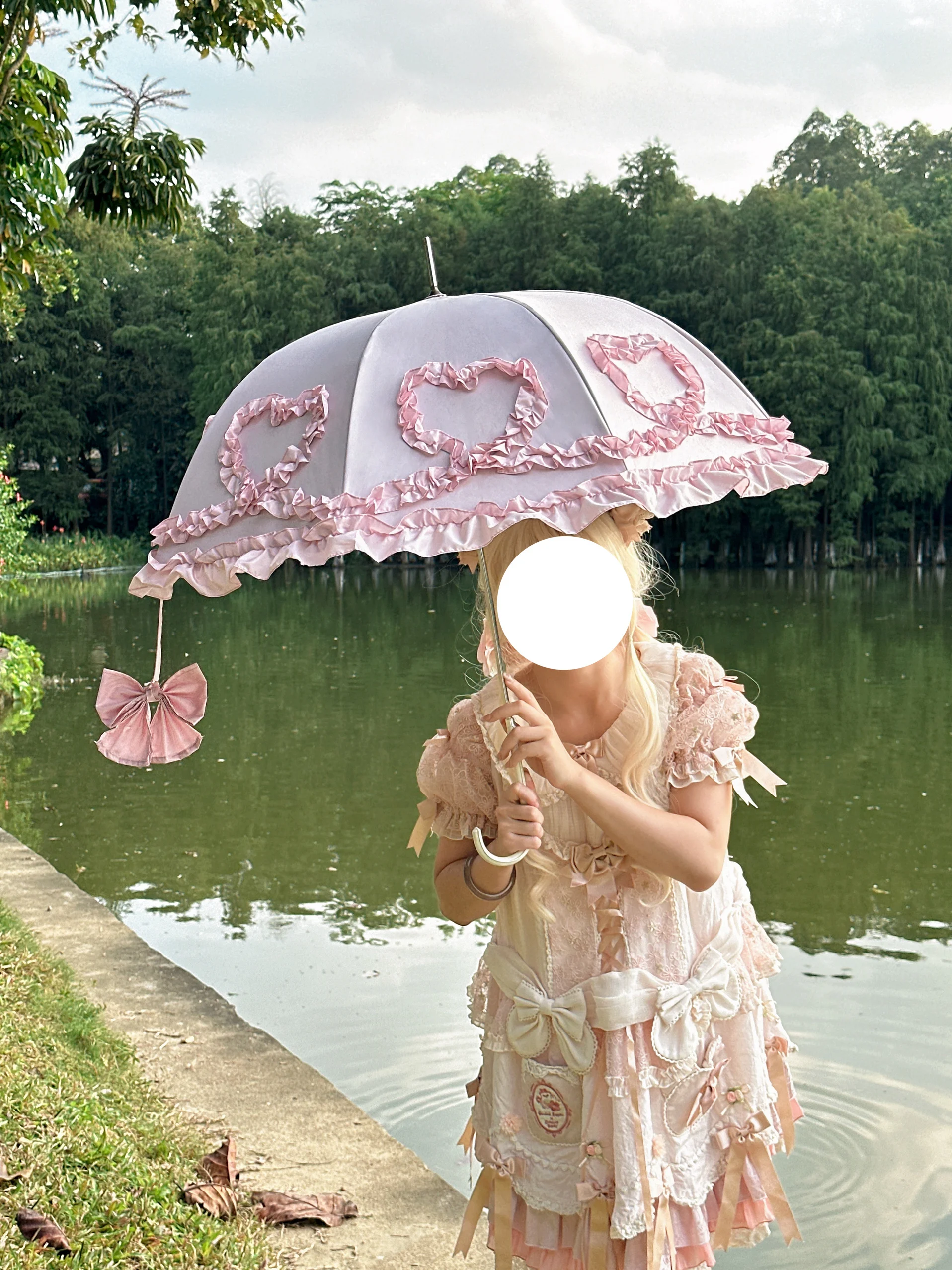 

Зонт с солнцезащитным кремом Pink Bubble, длинная ручка, клетка для птиц, защита от дождя и солнца, ручной зонт из нержавеющей стали для взрослых