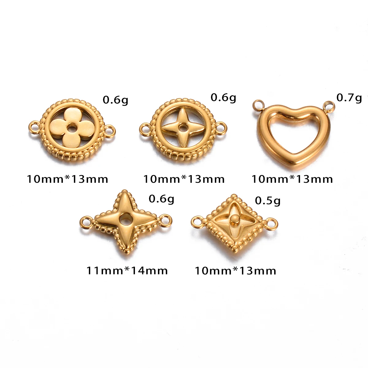 4pcs High Quality Double Hole Connector Charm Stainless Steel Flower Star Heart Pendant for DIY Necklace Bracelet Jewelry Making