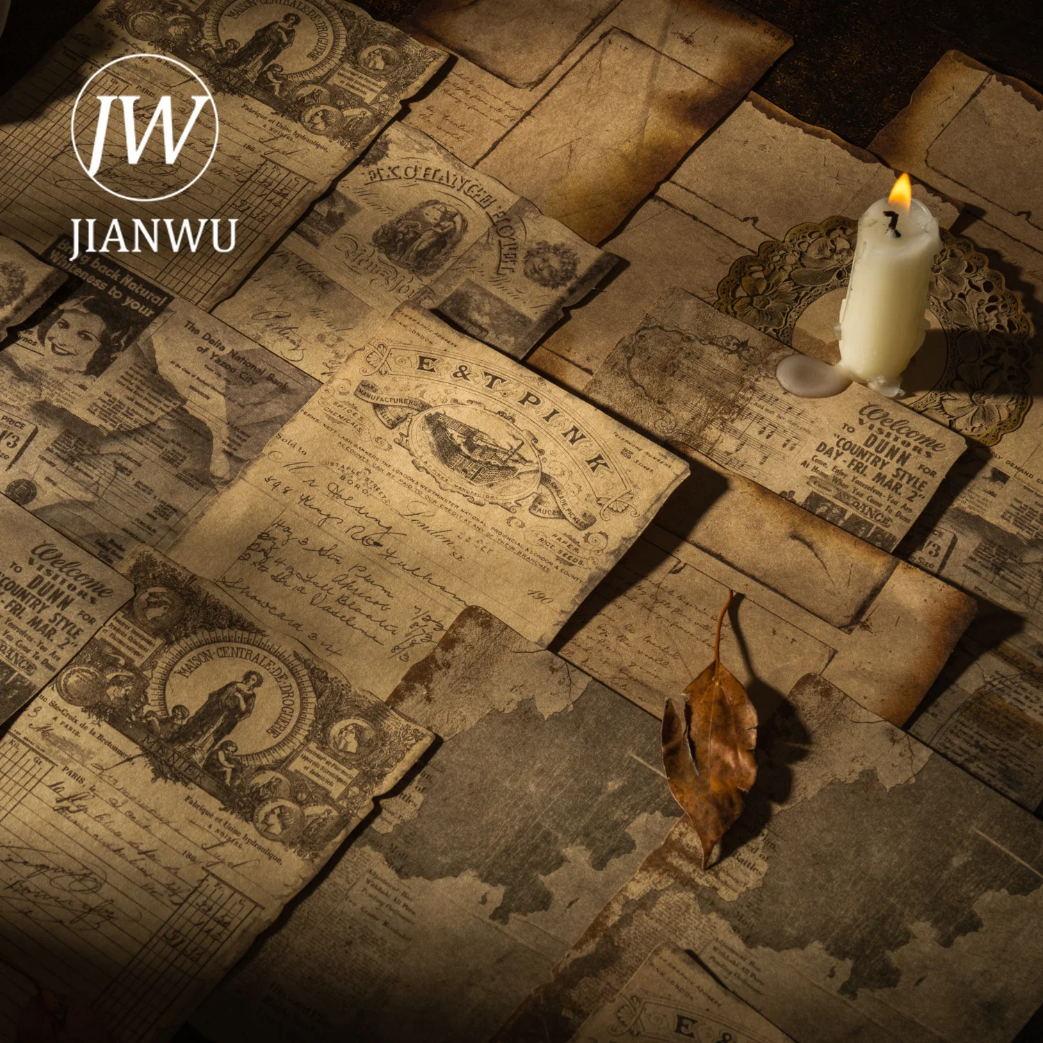 JIANWU Yellowed Memories Series Vintage Burning Lace Landscape Collage Scrapbook Material Paper Creative Junk Journal Stationery