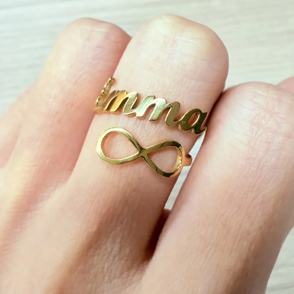 แหวนปรับขนาดได้ สแตนเลส สลักชื่อส่วนตัว แหวนอินฟินิตี้ สำหรับผู้หญิง ผู้ชาย งานแต่งงาน งานปาร์ตี้