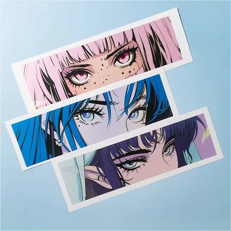 2Pcs/Set Anime Girl Eyes JDM Stickers - Waterproof Vinyl Decals for Motorcycle Fuel Tank Helmet Decor