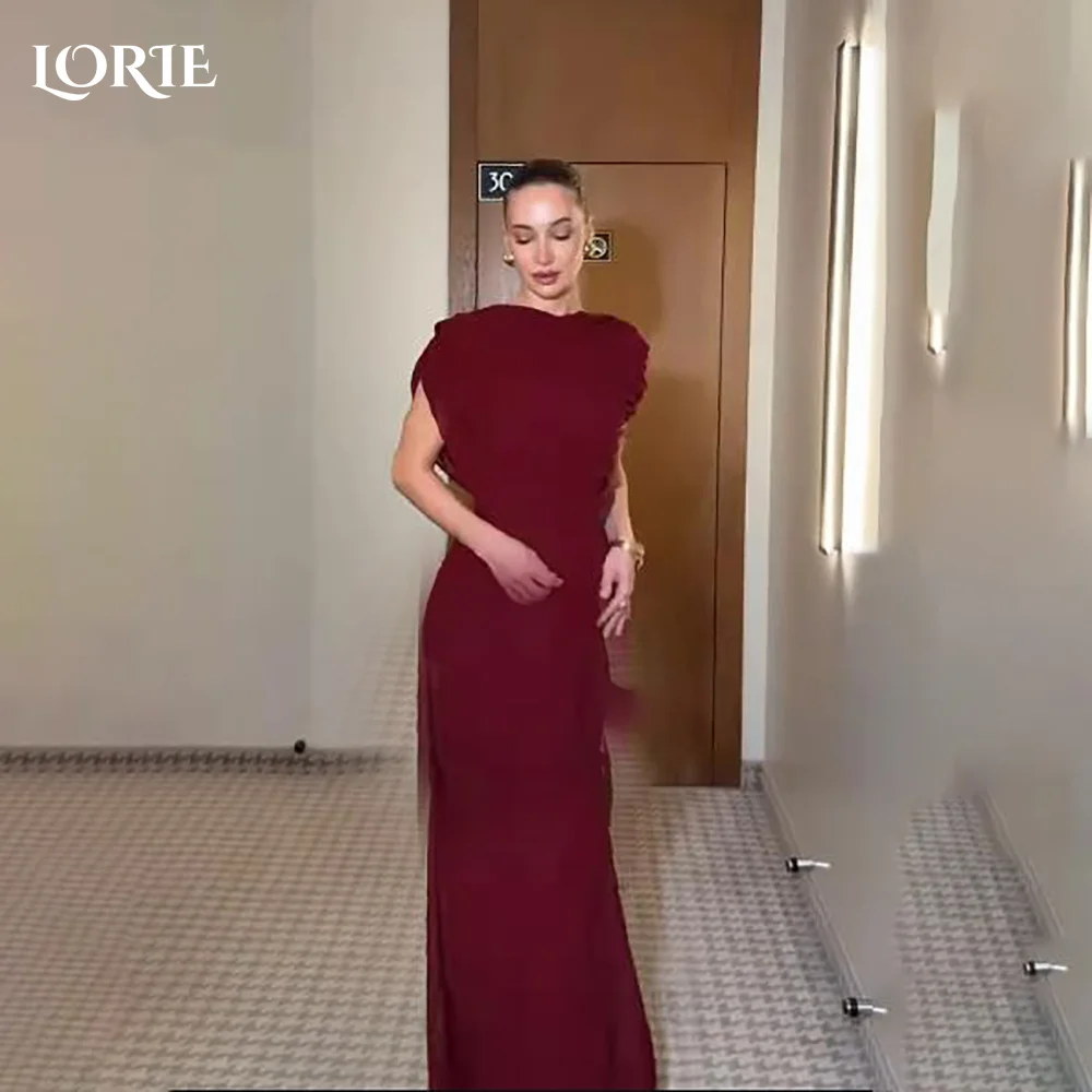 

LORIE Modest Crepe Evening Dresses Elegant Cool Deep High Collar Corset Mermaid Arabia Prom Gown Ruffle Party Dresses Customized