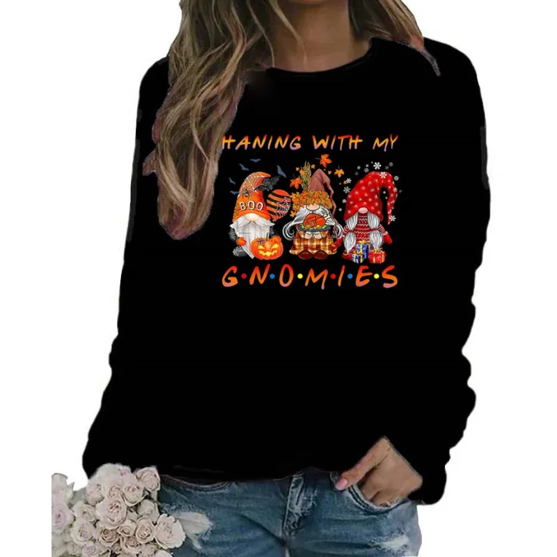 Women's Christmas Figure Print Long-sleeved Loose Crew Neck Hoodie Clothes Streetwear Women Aesthetic Sweatshirt