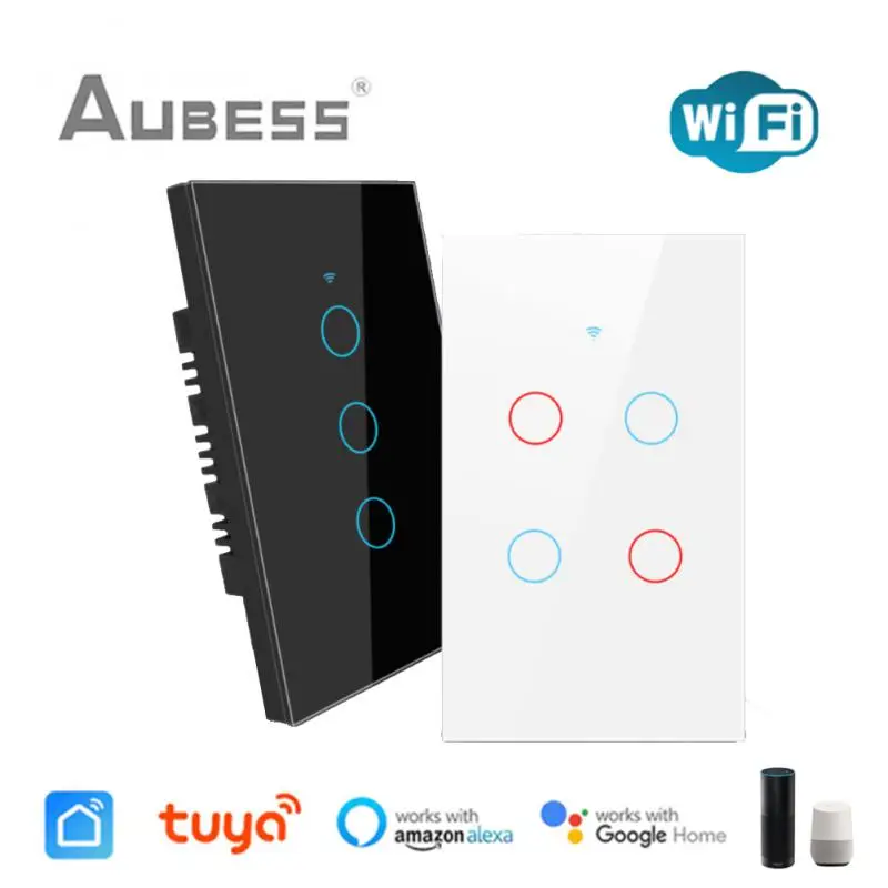 

Tuya Smart WiFi Switch No Neutral US Interruptor Touch Panel 1/2/3/4 Gang Buttons Light Wall Switch Works With Alexa Google Home