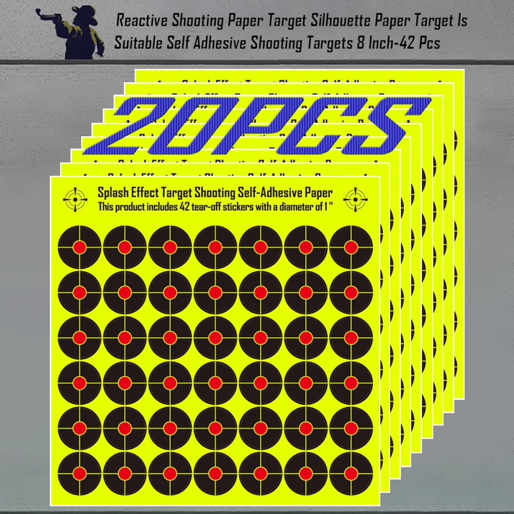 JOAXOR 42pcs Reactive Shooting Paper Targets 8-inch Self-Adhesive Silhouette Shooting Practice Paper Targets