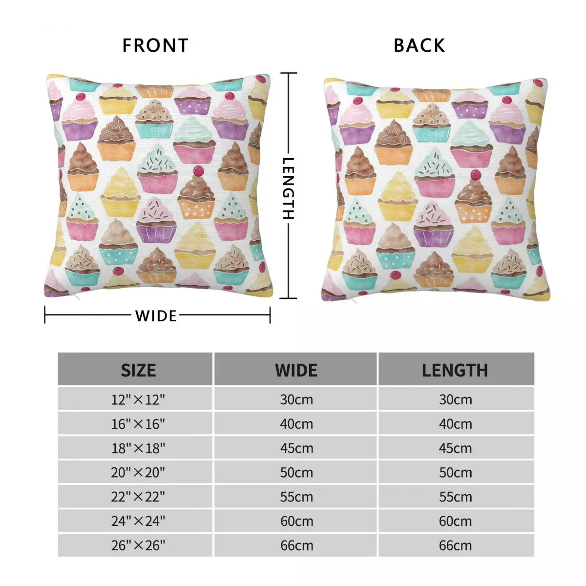 Watercolour Cupcakes Square Pillowcase Polyester Linen Velvet Pattern Zip Decor Throw Pillow Case Home Cushion Cover Wholesale