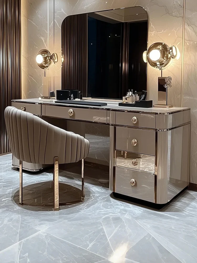 

High-grade luxury stone bedroom dressing table bucket cabinet integrated makeup table light luxury new microcrystalline stone ma