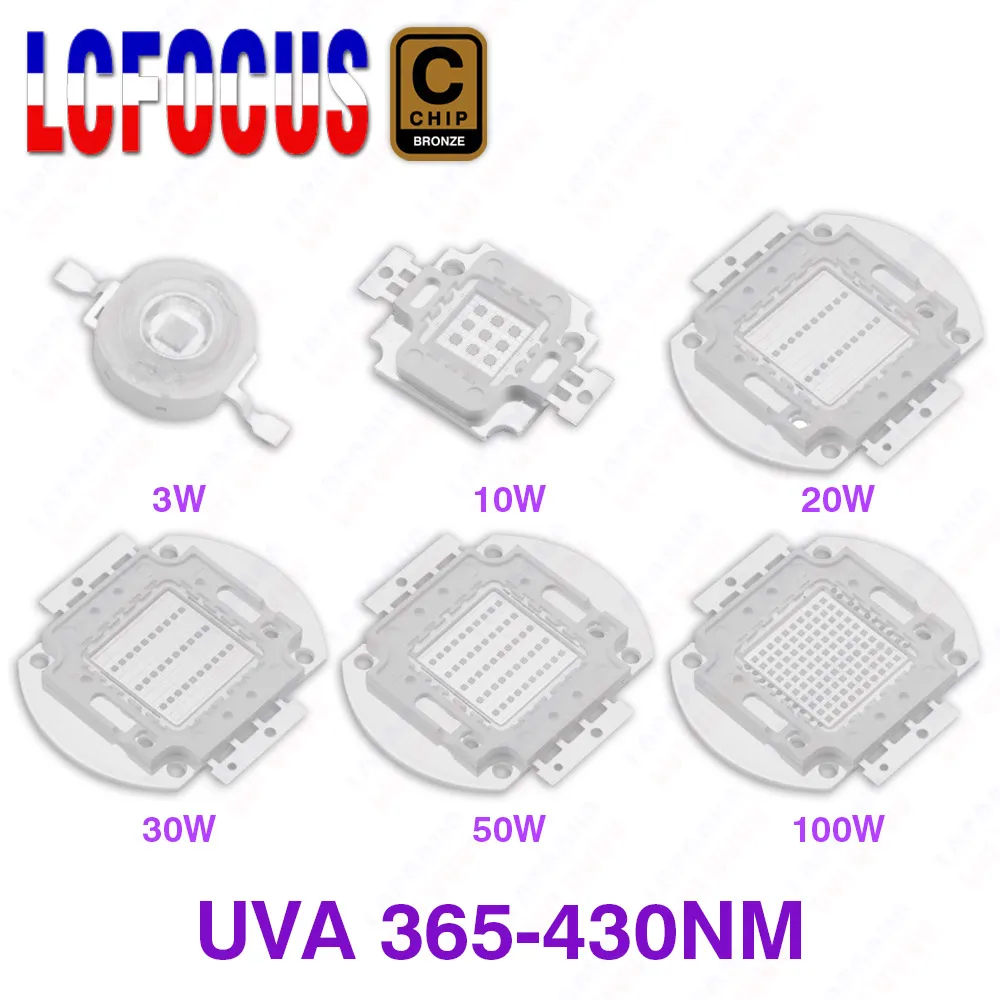 UVA 365nm 370nm 375nm 380nm 385nm 390nm 395nm 400nm 405nm 410nm 415nm 420nm 425nm LEDs 3W 5W 10W 20W 30W 50W 100W Light Beads