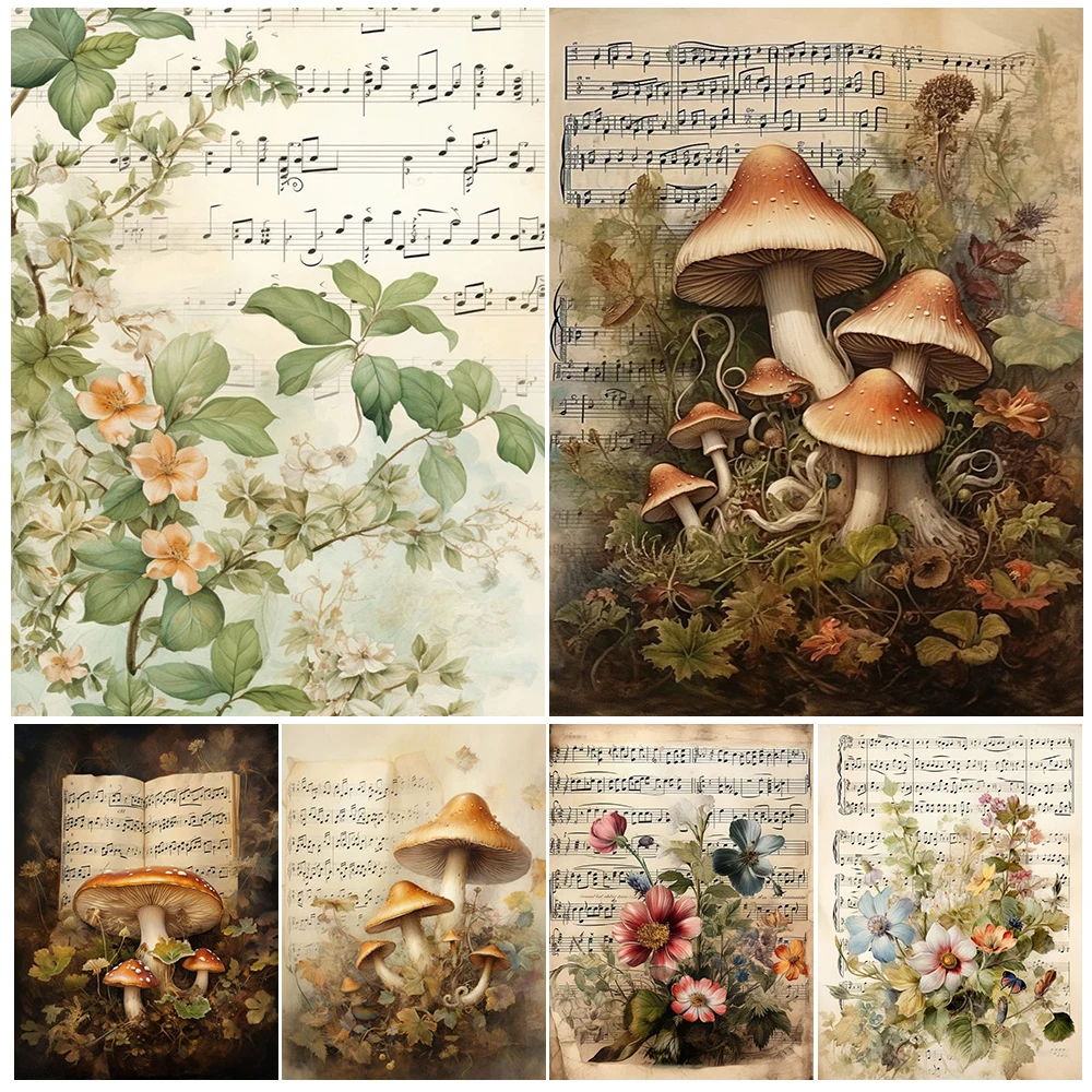 

Mushroom Floral And Sheet Music Vintage Wall Art Canvas Painting Victorian Botanical Aesthetic Dark Moody Art Poster Print Decor