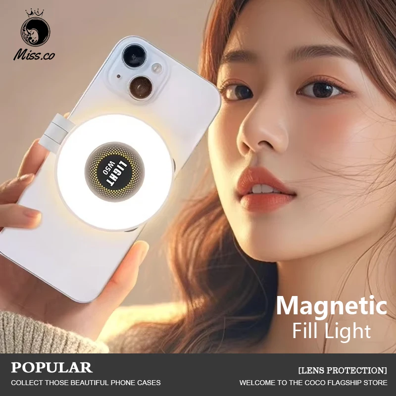

Магнитный светильник для селфи, светодиодный заполняющий светильник, совместимый для Magsafe, путешествий, настольного компьютера, селфи, видео, макияжа/фотографии/TikTok/Zoom Calls