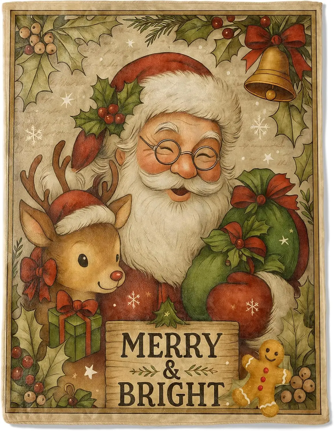 

Винтажное рождественское декоративное одеяло, украшение с принтом пряников и оленей Санта-Клауса, мягкие фланелевые зимние одеяла для дивана