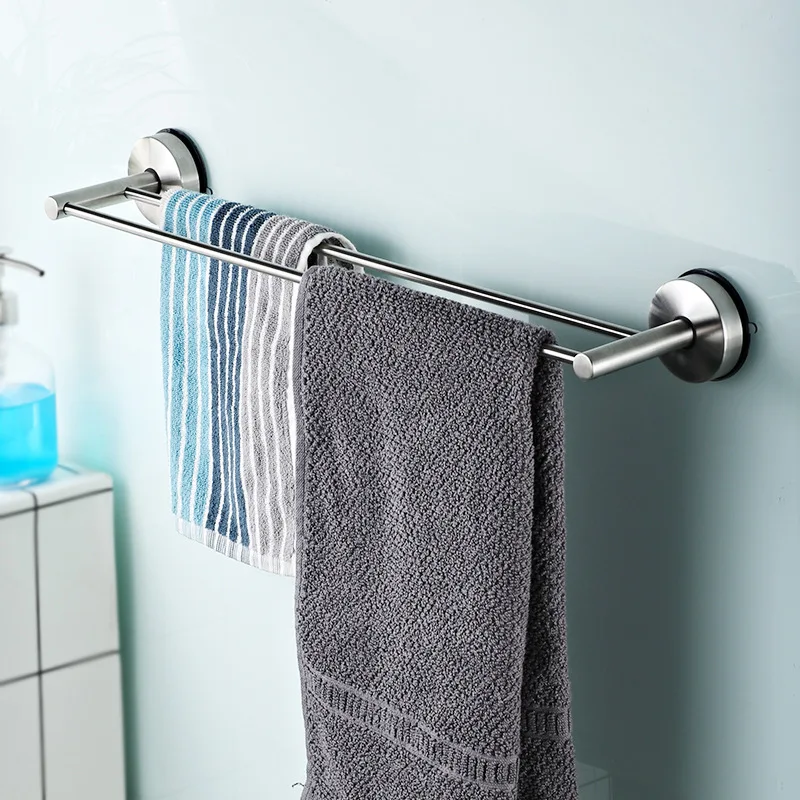 

1pc Towels Rack Suction Towel Rail Bar Clothes Hanger Holder No Drilling Stainless Steel Bathroom Kitchen Accessories
