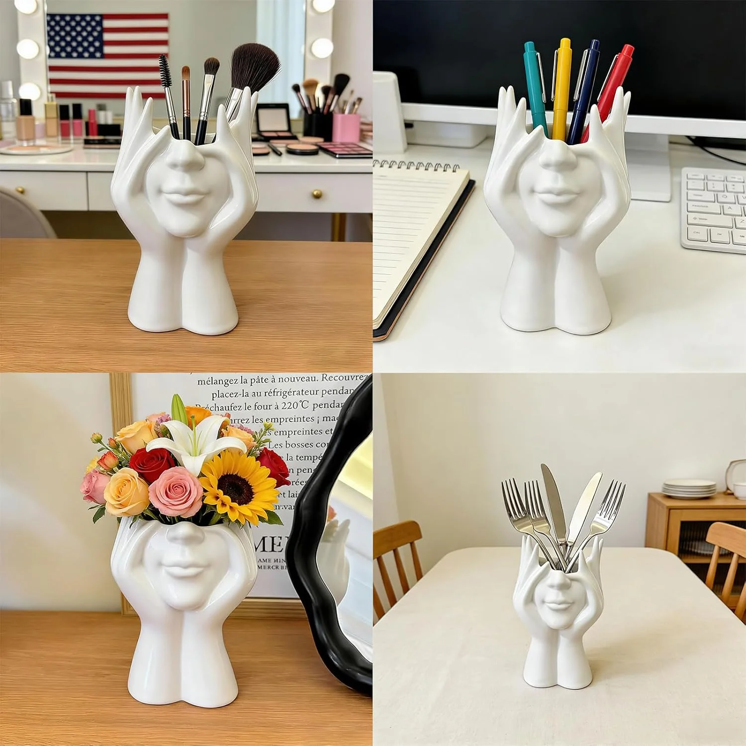 Creative Human Body Art Makeup Brush Holder Office Desk Pen Holder Gift for Family Coworkers for Vanity Dresser Office