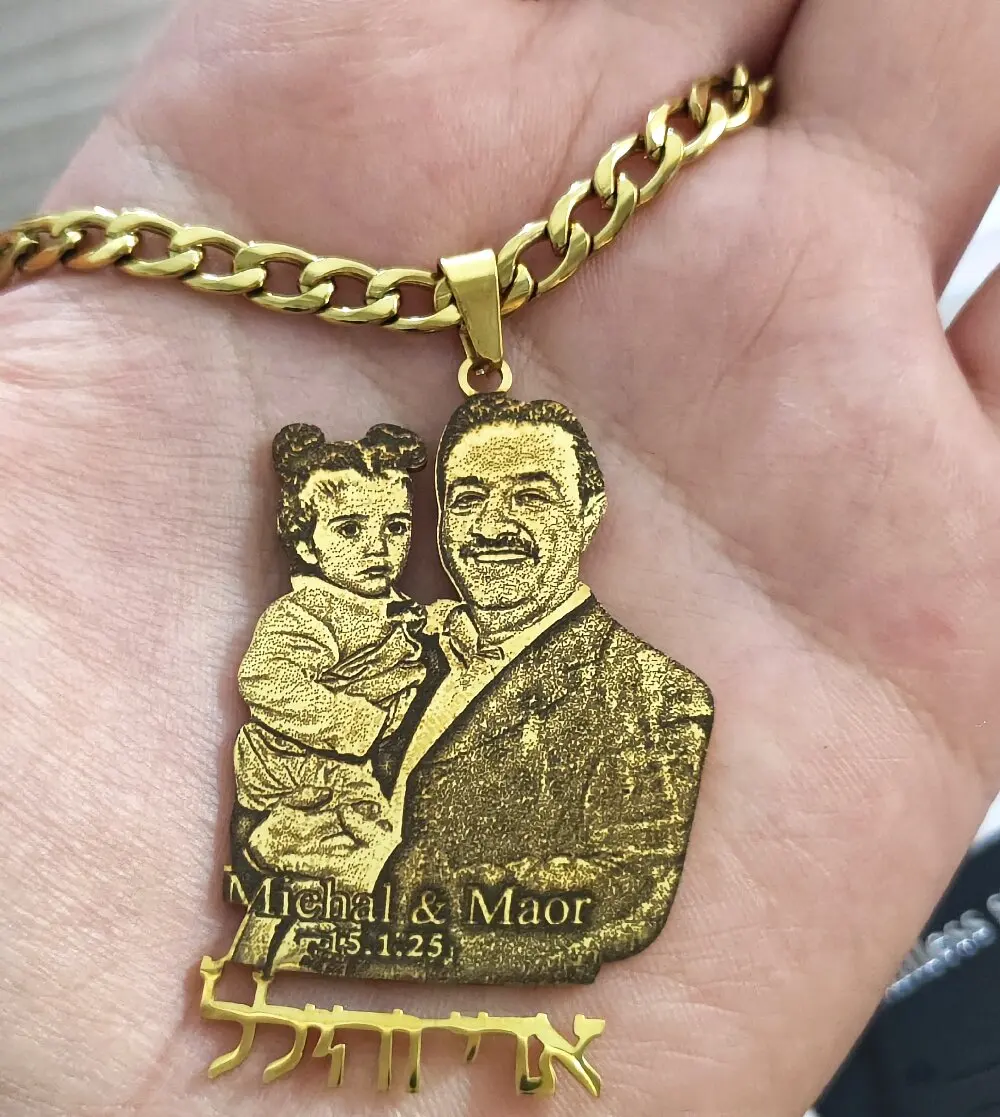 Custom Engraved Parent Child Photo Family Portrait Warm Moments Pendant Necklace Stainless Steel Personalized Parent Child Gifts