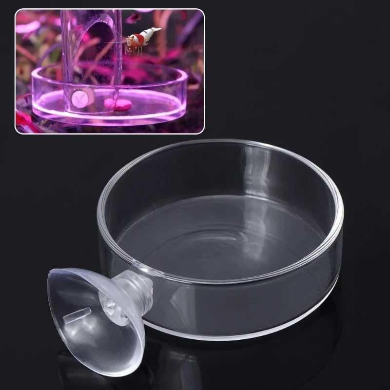 Mini Size Shrimp Feeding Dish Aquarium Fish Tank Reptiles Feeder Bowl with Suction Cup,Acrylic Material