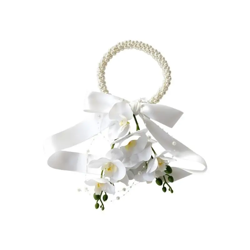 P9FE Hochzeitshandblumen mit Tragegriff und Schleifenakzent für Brautfotos – Detail 3
