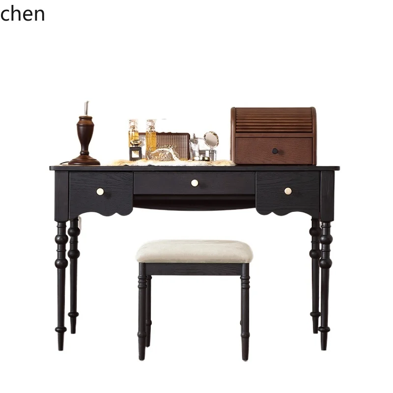 . Medieval ash wood dresser retro style solid wood storage integrated makeup table