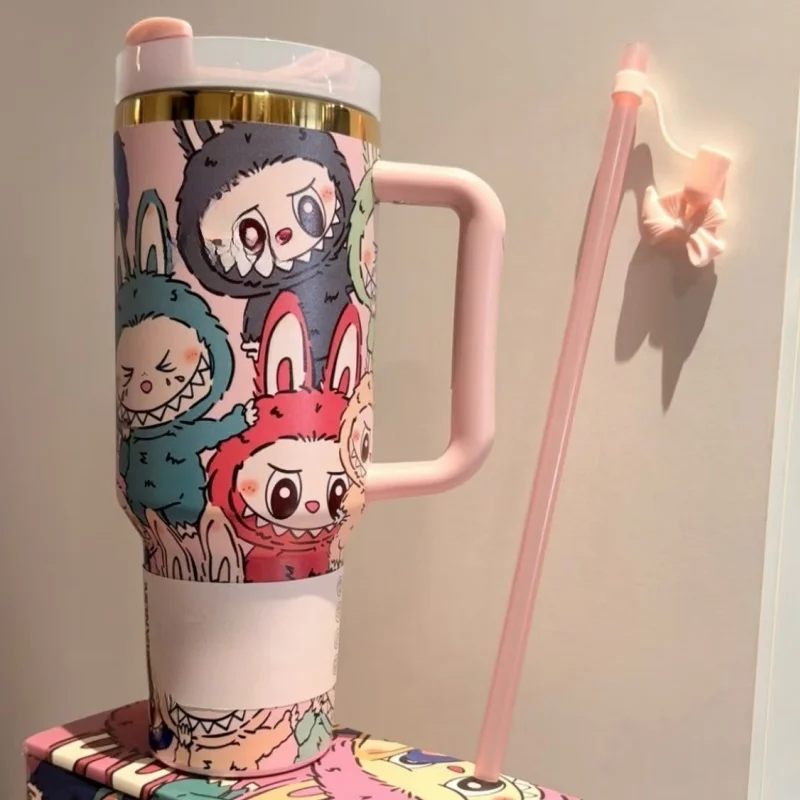 

New Popular Cartoon Labubu 40oz Car Cup 304labubu Large Capacity Stainless Steel Car Ice King Cup Water Cup Gift