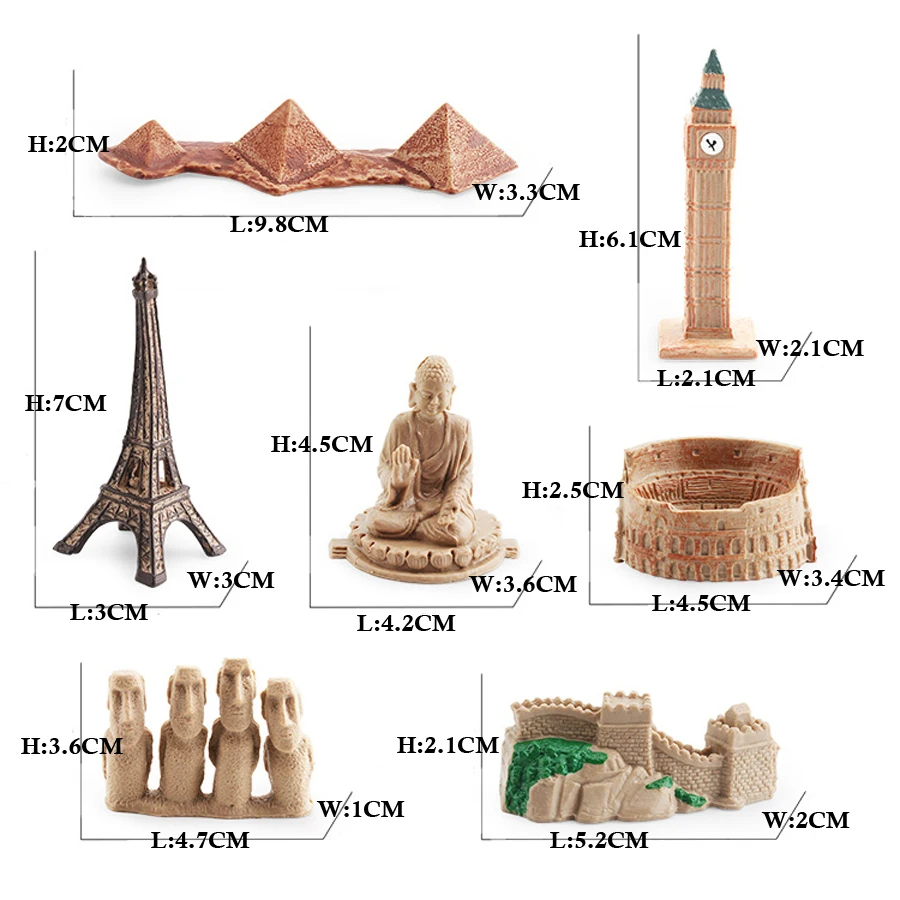 Realistic Famous Historic Place Mini Building Model Easter Island,Pyramid,the Great Wall,Eiffel Tower Figurines Teaching Toy